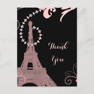 rosa Effel torn vintage paris tack Vykort