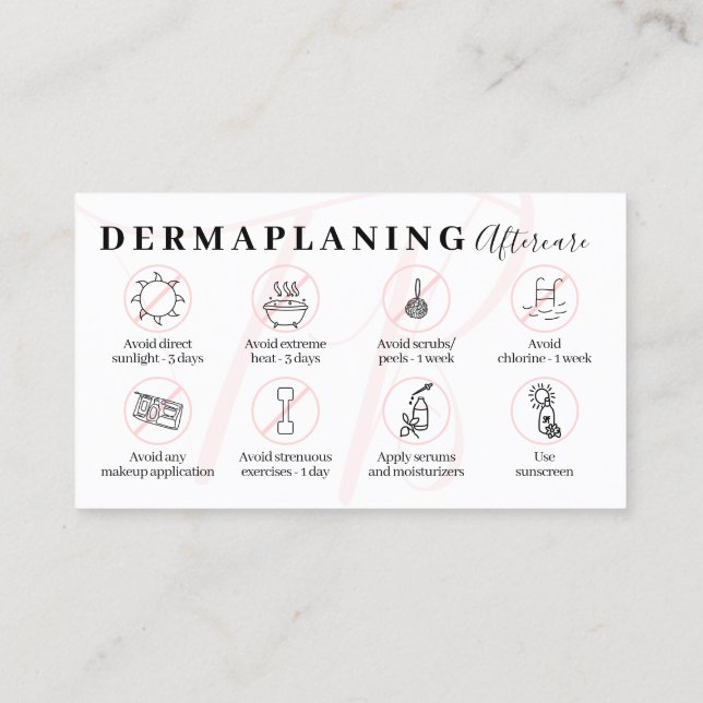 Rosa eftervårdsinstruktioner för Dermaplaning Visitkort (Baksida)