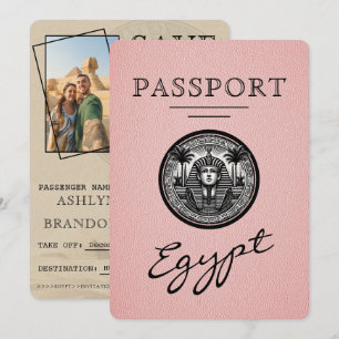 Rosa egyptiskt pass förlovningskort för bröllop spara datumet