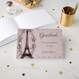 Rosa Eiffel Torn Bröllopsdag Guestbook Gästböcker