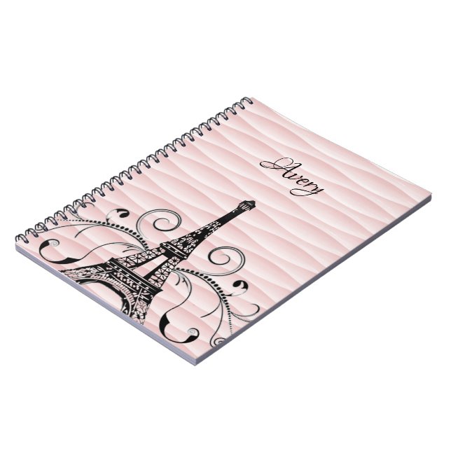 Rosa Eiffel Torn Flourish Notebook Anteckningsbok (Vänstra Sidan)