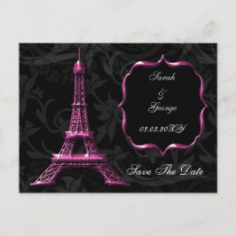 rosa Eiffel Torn Fransk bröllop spara datum Meddelande Vykort