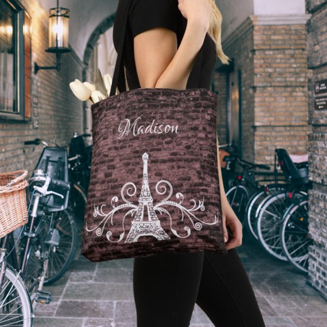 Rosa Eiffel Torn Grunge Tote Bag Tygkasse (Pink Eiffel Tower Grunge Tote Bag)