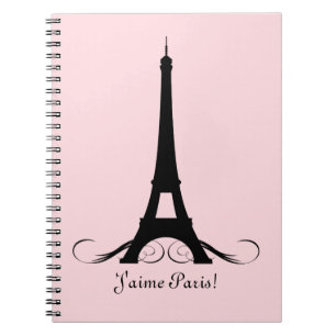 Rosa Eiffel Torn J'aime Paris! Anteckningsbok Med Spiral