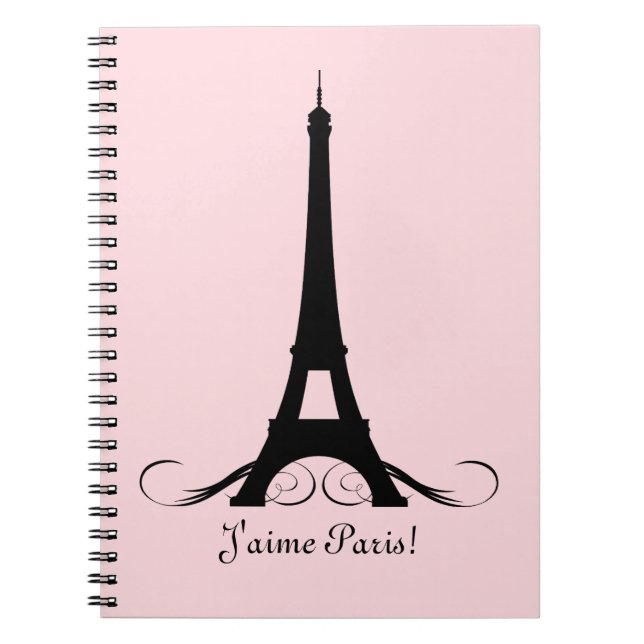 Rosa Eiffel Torn J'aime Paris! Anteckningsbok Med Spiral (Framsidan)