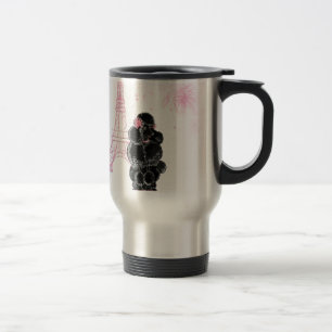 Rosa Eiffel Torn och Black Pudel Resemugg