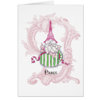Rosa Eiffel Torn Pudel i Hatbox Hälsningskort