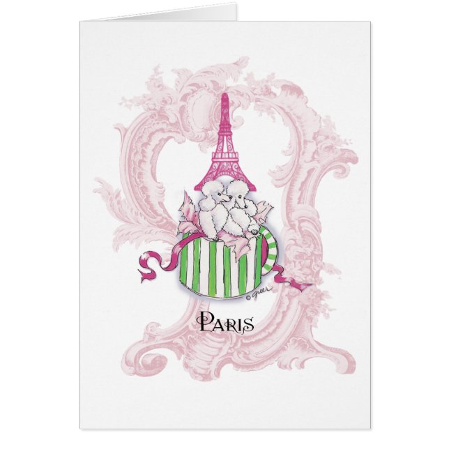 Rosa Eiffel Torn Pudel i Hatbox Hälsningskort (Framsidan)
