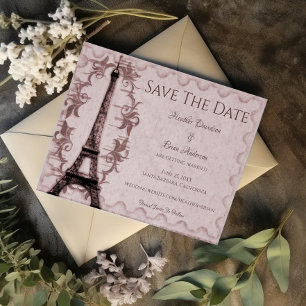 Rosa Eiffeltorn Save The Date-kunngörelse Spara Datumet