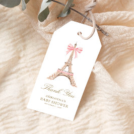 Rosa Eiffeltornsbåge Baby Shower Tack Presentetikett