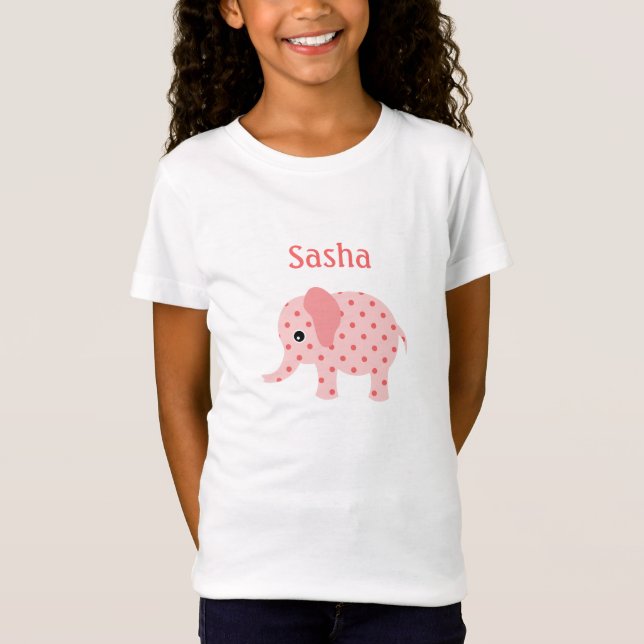 Rosa elefant anpassat namn flicktröja t shirt (Framsida)