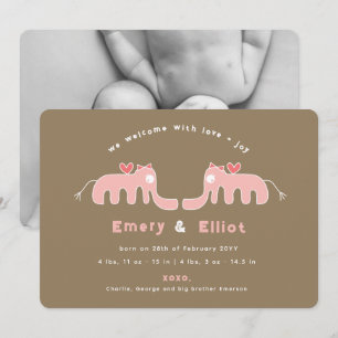 Rosa Elefant Baby Flicka Foto Födelse Tillkännagiv Meddelande
