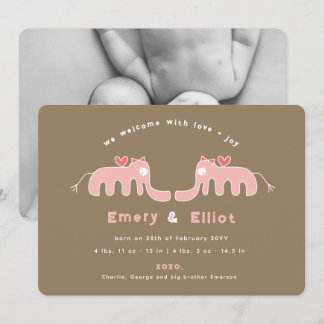 Rosa Elefant Baby Flicka Foto Födelse Tillkännagiv Meddelande