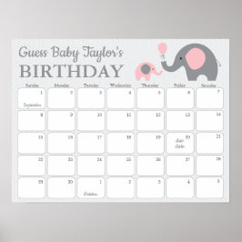 Rosa Elefant Baby Födelsedags Förutsägelsekalender Poster