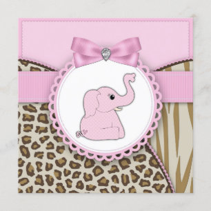 Rosa Elefant Baby Girl Bebis Shower Inbjudningar