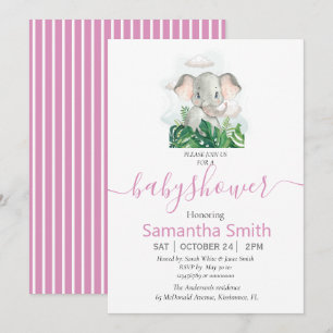 Rosa Elefant Baby Shower Inbjudan