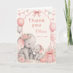 Rosa Elefant Baby Shower Tack Kort