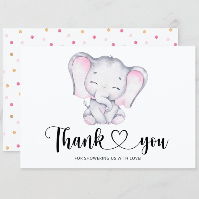 Rosa elefant baby shower tackkort kort (Skapare uppladdad)