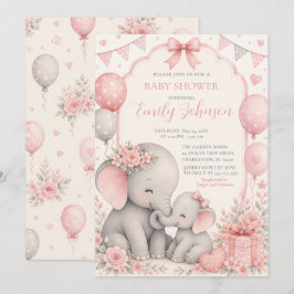 Rosa Elefant Babykalas Inbjudningar