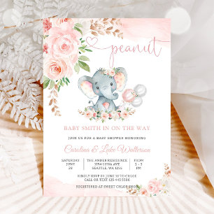 Rosa Elefant Blommig Baby Shower Inbjudan