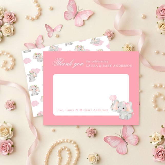Rosa Elefant Elegant Baby Shower Tacks Kort (Skapare uppladdad)