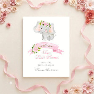 Rosa Elefant Elegant Baby Shower Välkomstskylt Poster
