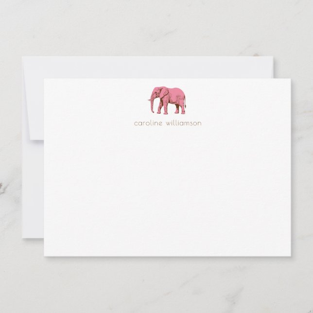 Rosa Elefant Enkel Personlig Brevpapper  Anteckningskort (Framsida)