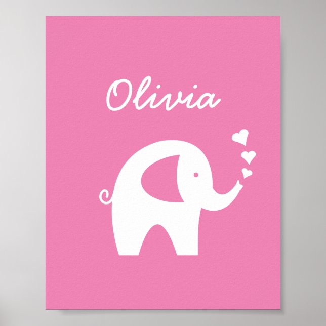 Rosa elefant flicka bebis rum barnkammare dekorati poster (Framsidan)