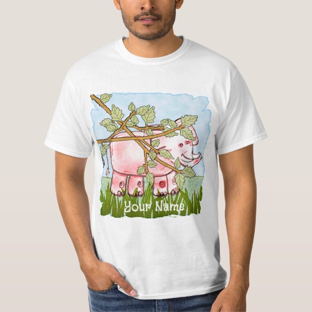 Rosa elefant gömmer sig  t shirt (Framsida)