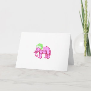 Rosa elefant i grön tomtehatt kort