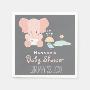 Rosa elefant lite i blöjafågelbaby shower pappersservett