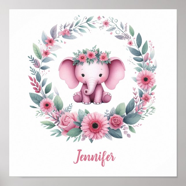 Rosa elefant med blomsterkrans poster (Framsidan)