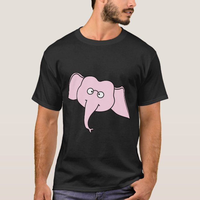Rosa elefant med exponeringsglas. Tecknad Tee Shirt (Framsida)