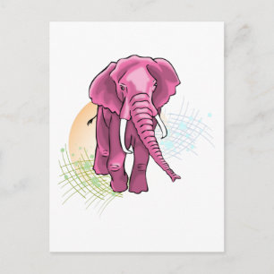 Rosa elefant ritning - Solnedgång vektor Vykort