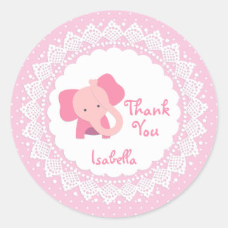 Rosa elefant, snöre, polka dot Tack Sticker Runt Klistermärke