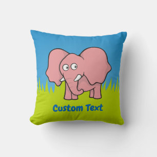Rosa elefant tecknad dekorativ kudde