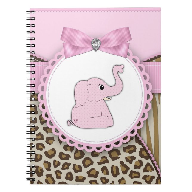 Rosa elefantbaby shower-gästeböcker anteckningsbok (Framsidan)