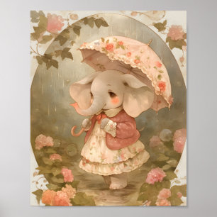 Rosa elefantblommig babyshow-gåva affischdekoratio poster