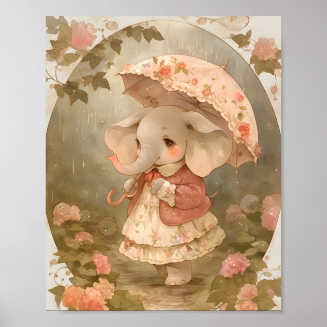 Rosa elefantblommig babyshow-gåva affischdekoratio poster (Framsidan)