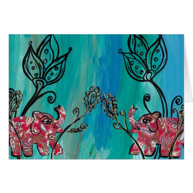 Rosa elefanter hälsningskort (Framsidan Horizontal)