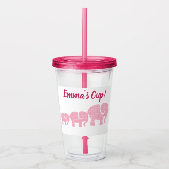 Rosa elefanter med anpassat namn take away mugg (Framsida)