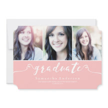 Rosa Elegance 3 Photo Studenten-inbjudan