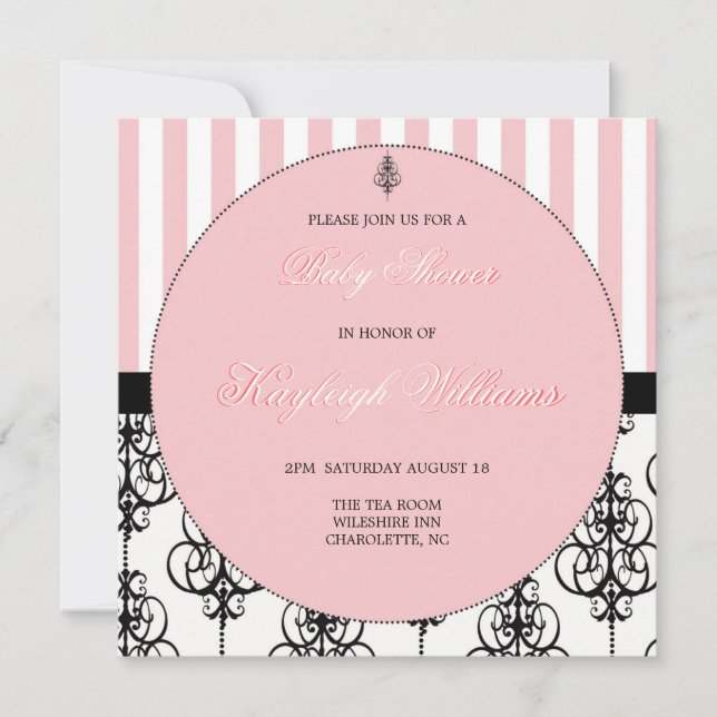 Rosa elegansbaby shower inbjudningar (Framsida)
