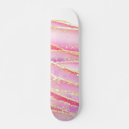 Rosa Elegant Agate Vågigt design Mini Skateboard Bräda 18,5 Cm