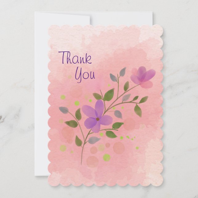 Rosa elegant akvarellblomma tack kort (Framsida)