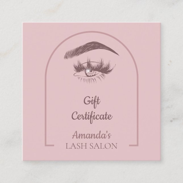 Rosa Elegant Arc Beauty Salon Gift Certificate Fyrkantigt Visitkort (Framsida)
