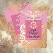 Rosa Elegant Art Deco Diamant Monogram Bröllop Gul