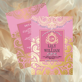 Rosa Elegant Artdeco Diamond Monogram Bröllop Guld