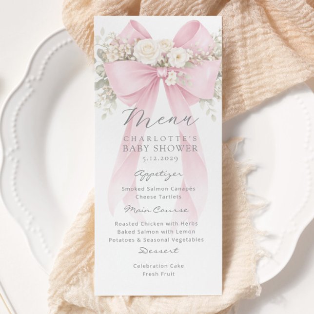 Rosa elegant baby shower med rosett meny (Skapare uppladdad)