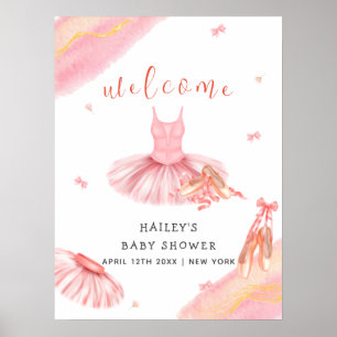 Rosa Elegant Ballerina Välkommen Baby Shower Poster